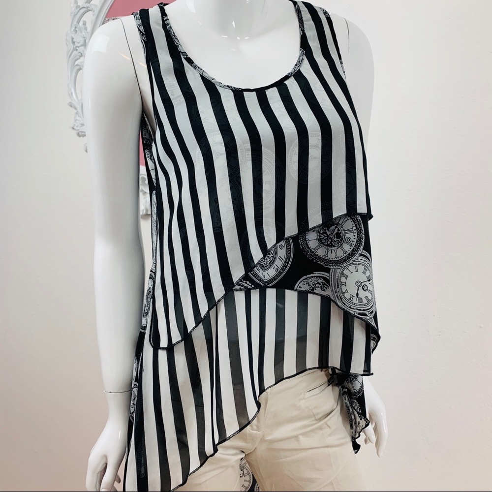 Adore / Black White Striped Clock Hi-Low Tunic